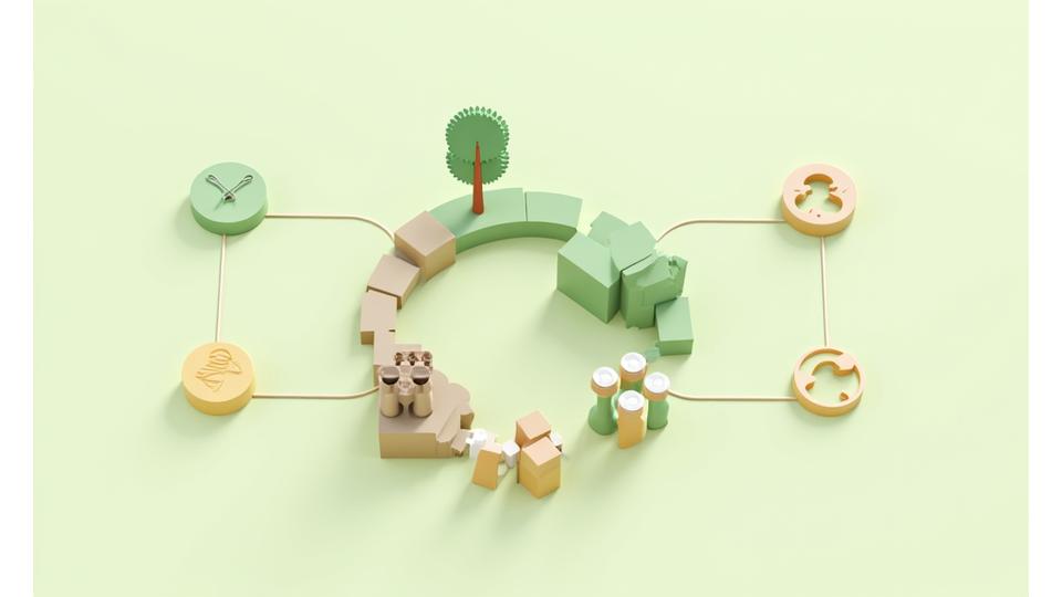 An infographic-style image illustrating the sustainable product lifecycle of a grill, from responsible sourcing of materials, through clean manufacturing, durable use, to end-of-life recycling, using earthy tones and clear icons.