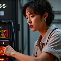 Emily 'Flare' Chen, Technical Support, troubleshooting a digital smoker controller.
