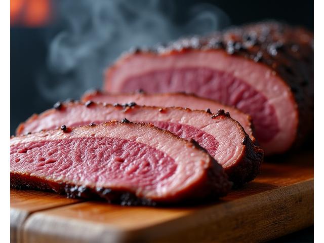 Perfectly smoked brisket with deep smoke ring